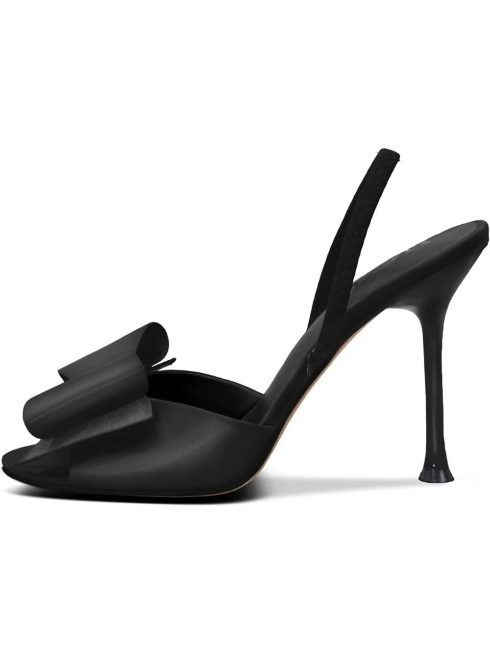 Women's Black Comfortable Open Toe Mules Bow Stiletto Sexy Slingback High Heels - Picture 5 of 6